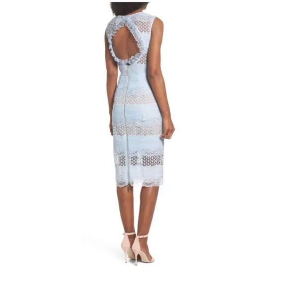 BRONX BANCO Sky Blue Nude SIENNA Tired Ruffle Lace Keyhole Midi Dress US 4 UK 8 - Picture 4 of 6